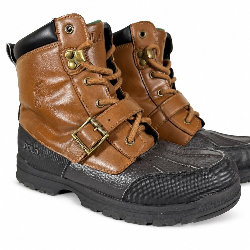 Polo Ralph Lauren Colbey Mid II Boys 5Y Womens 6.5 Brown Black Duck Boots